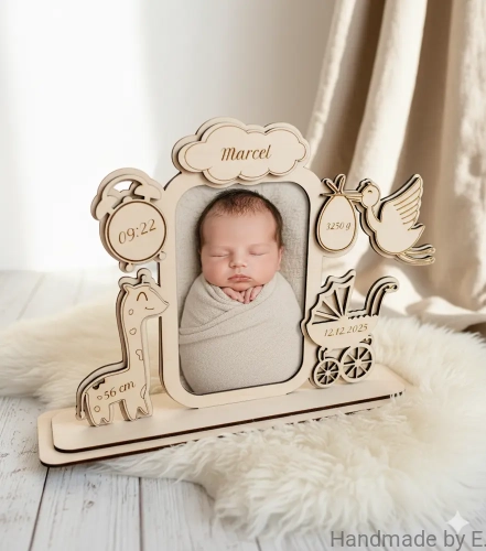 Personalizowana metryczka dla dziecka Marcel, unikalna pamiątka narodzin, ozdoba pokoju niemowlaka wykonana z drewna